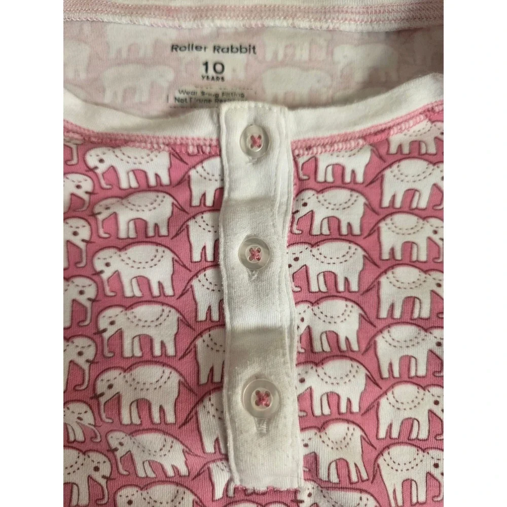 Roller Rabbit Kids Pink Hathi Elephant Pajama Set 100% Cotton Size 10 Years